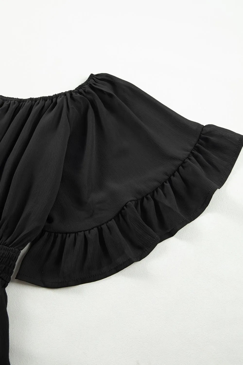 Women's Romper Black Off-Shoulder Ruffled with Elastic Waist 48e664d3-2a90-4f95-9ada-8cc3cb0f4b4e-Max-Origin Trendsi