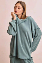 BiBi Outfit Set Dark Sage Cord Rib Contrast Stitching V-Neck Top and Pants 4907d7445a474e2bb5450919e6063c81-Max-Origin Trendsi
