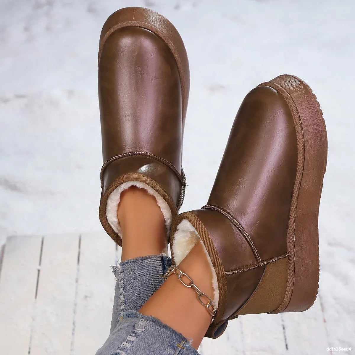 Women's Ankle Boots Pu Leather Faux-Fur Platform Flats 4910c1847a394eae946df17170dba374-Max-Origin Trendsi