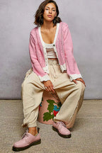 POL Womens Cable-Knit Cardigan Pink with Contrast Border Accents Buttoned 491d7922-2153-49f1-9f25-1164ac501312-Max-Origin Trendsi