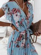 Floral Ruffle Dress Surplice Ruffled Cap Short Sleeve Tied Waist 49235723-4b5d-4e79-9021-d873cc0507f4-Max-Origin Trendsi