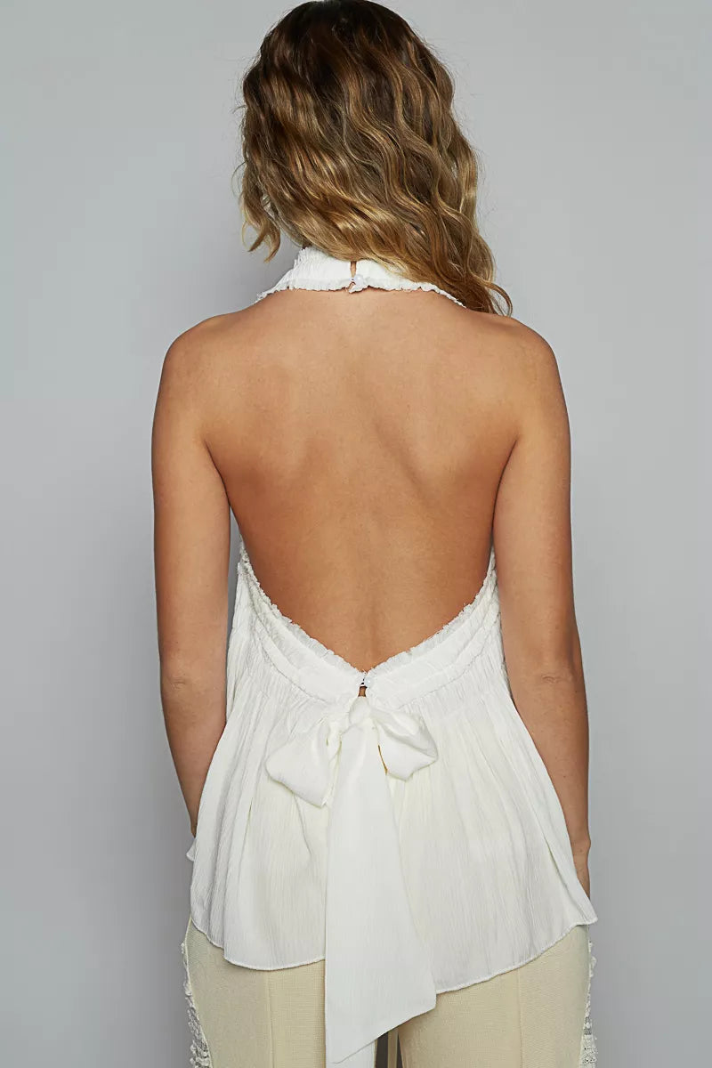 POL Sleeveless Top Backless Halter Off White with Smocking Shirring Detail 4925dee3-5fa2-4c25-ae9b-4625dbaeb77b-Max-Origin Trendsi