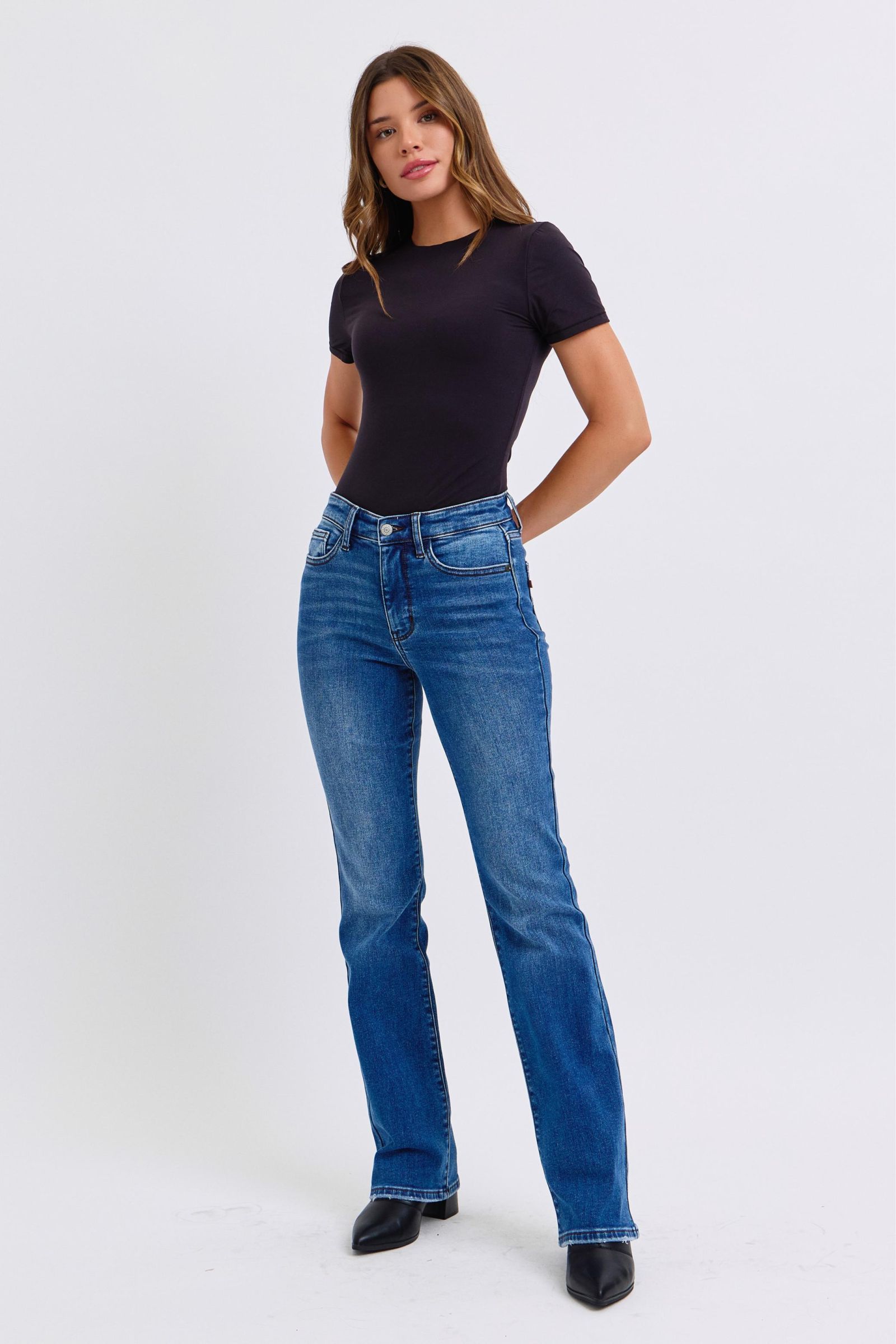 Judy Blue USA Women Bootcut Jeans Run Mid-Rise Denim with Thermal Lining