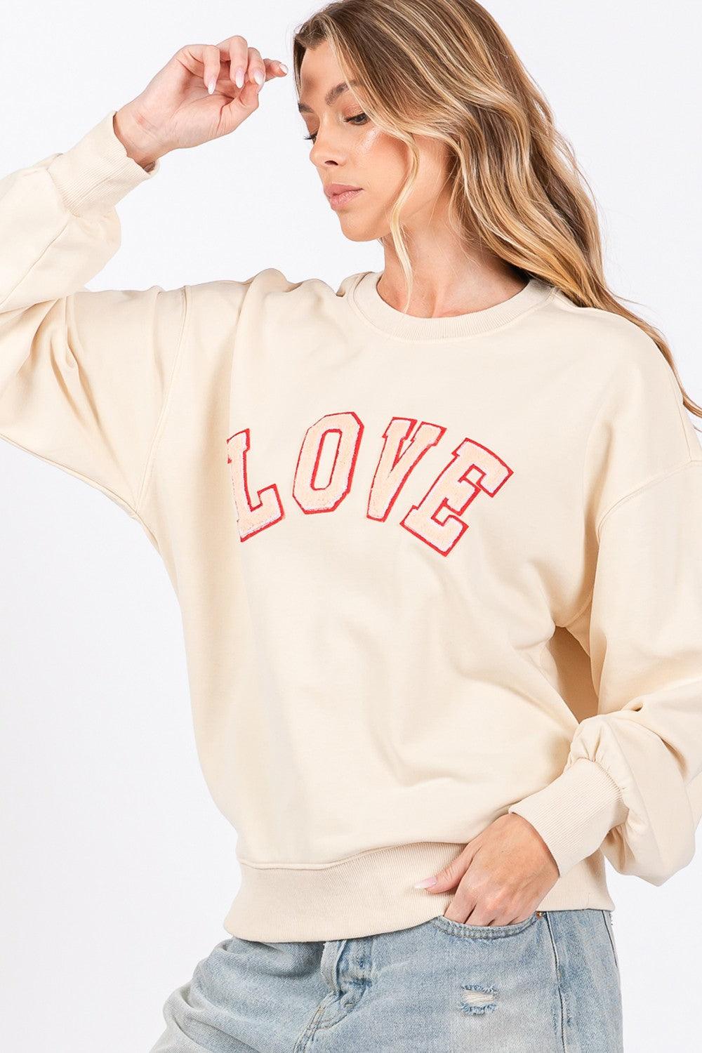 SAGE + FIG LOVE Path Applique Drop Shoulder Sweatshirt Ivory Basic Top