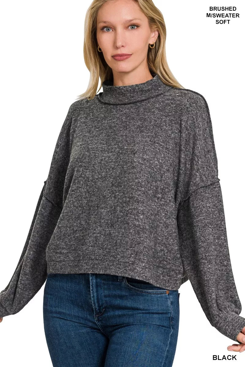 Zenana Womens Sweater Black Cropped Brushed Melange Hacci Top BLACK 4949bd8c0a4c49aa90d0257a907bae90-Max-Origin Trendsi
