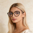 Cat-Eye Glasses - 1 Pair, Metal Frame, Polycarbonate Lenses, AC Material, No UV Protection, Imported