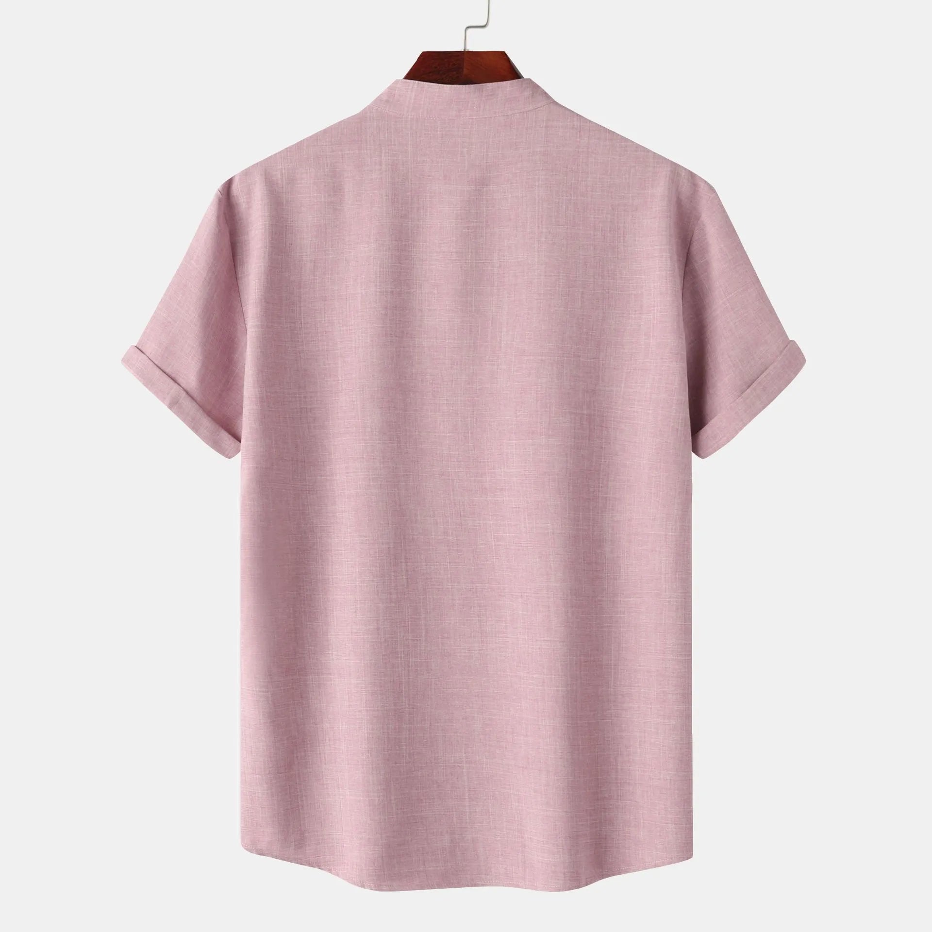 Men's Cotton Shirt Pink Button Detail Short Sleeve Blouse Top 494f618539b94be0b479abd5a9169ab3-Max-Origin Trendsi
