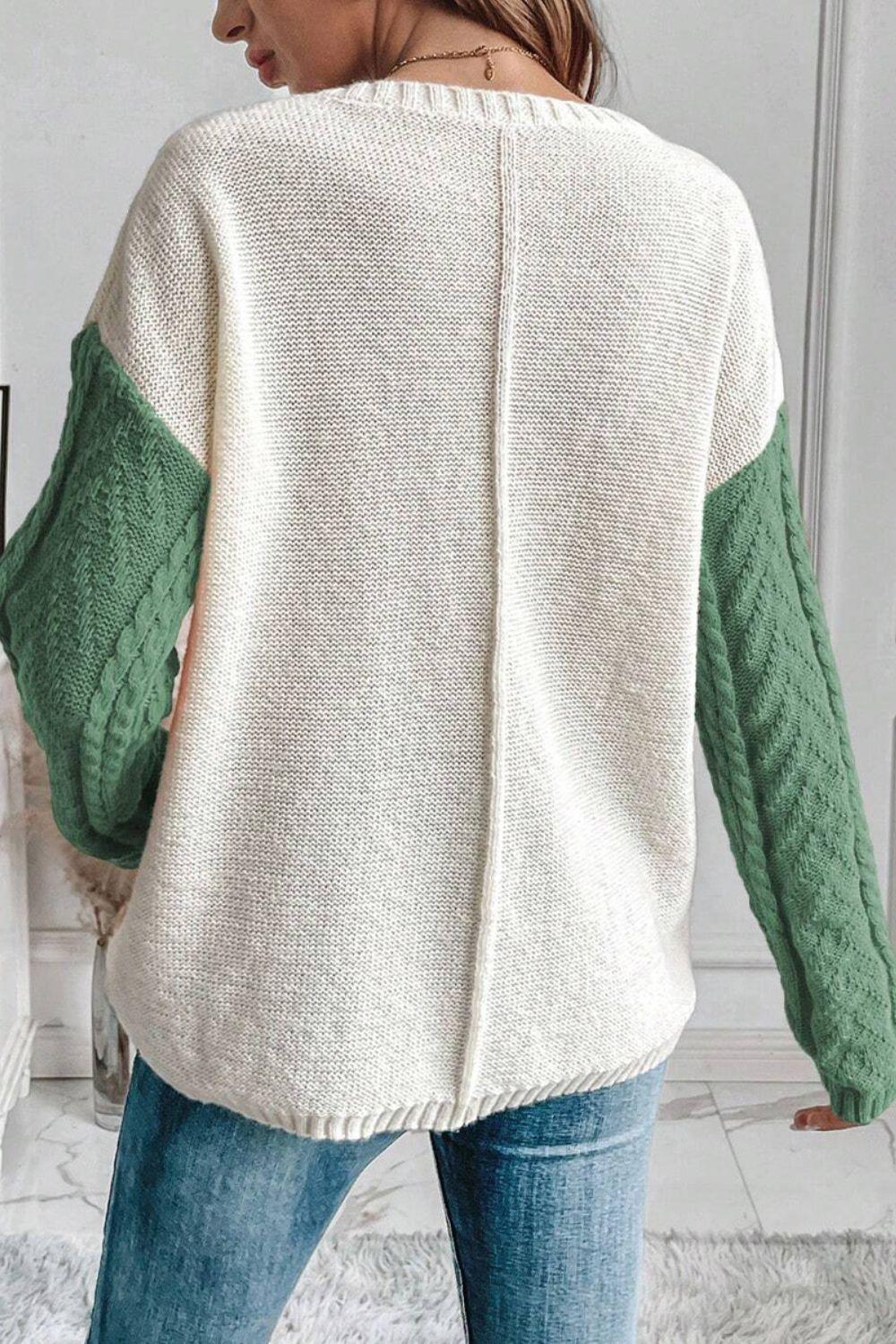 Sweater Color Block Round Neck Long Sleeve Knit pullover 49599cd2-21c6-44fb-9509-564525b0e34c-Max Trendsi