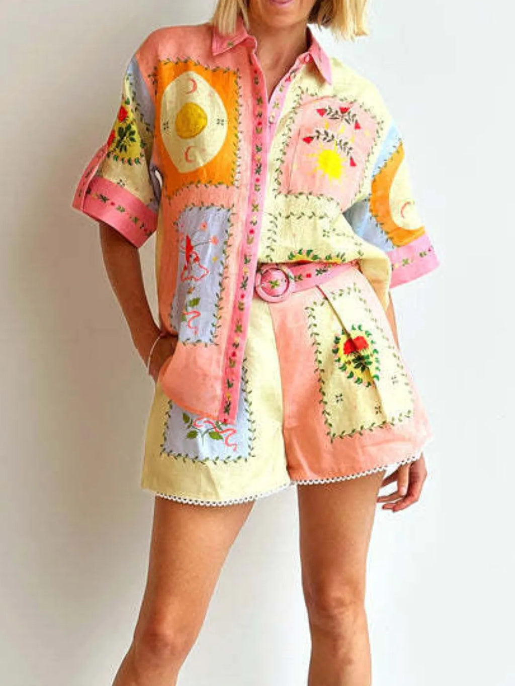 Women's Outfit Set Floral Pink Printed Shirt Short Sleeve and Shorts Lightweight 49635b04-72e0-45e8-929e-b4a0d2057fc8-Max-Origin Trendsi