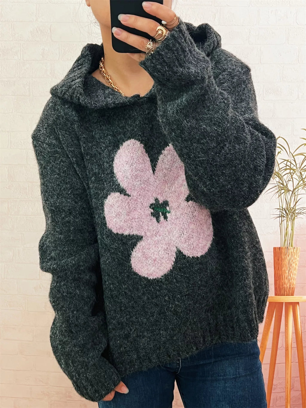 Women's Sweater Flower Long Sleeve Hooded Knit Pullover 496d46ab9dce4e11afa5c2562080742f-Max-Origin Trendsi