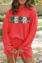 Outfit Set MERRY CHRISTMAS Round Neck Long Sleeve Top and Shorts Set Orange-Red 496dd218-414b-459c-8913-5bfbb8709047-Max Trendsi