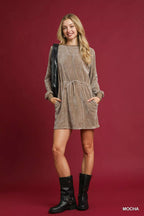 Umgee Mini Dress Velour Mocha Drawstring with Long Sleeves 497cfccb-4770-4d4b-8bb7-d7599a45458b-Max-Origin Trendsi