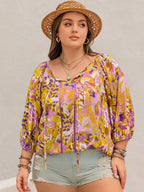 Plus Size Printed Tie-Neck Blouse