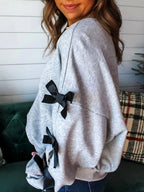 Howdy Christmas Sweatshirt 4 Trees Ribbon Bow Decor Light Gray 498aae1d-ecbc-4cb7-80bc-79094d2083dd-Max-Origin Trendsi