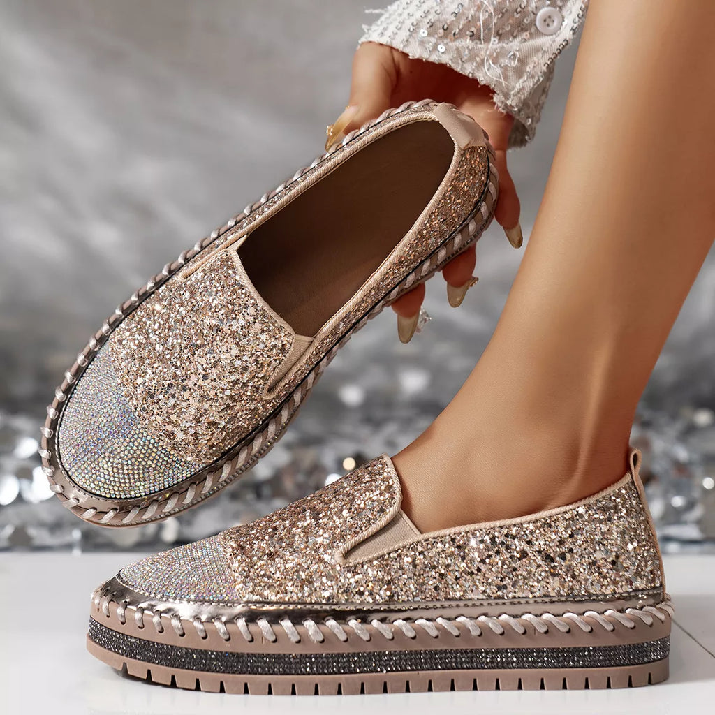 Rhinestone Sequin Round Toe Platform Loafers 4990c9a3-d3a3-4404-a920-9c98a42bdcde-Max-Origin Trendsi