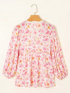 Women's Blouse Pink Floral Print Tassel Tie Smocked Puff Sleeve Smocked Top 499744d9ee45477397192ef0c1e8cccd-Max-Origin Trendsi