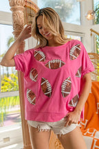 BiBi Women's Cotton T-shirt Game Day Sequins Patched Half Sleeves Top 499c9bccca6b4fddb760d1adf60b051e-Max-Origin Trendsi