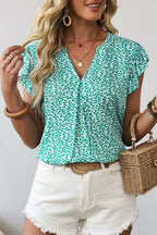 Women's Blouse Notched Turquoise Leopard Ruffle Short Sleeve Top 49adfcba-445f-4821-bbe0-bef55934288e-Max-Origin Trendsi