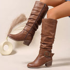 Women's Boots Pu Leather Round Toe Block Mid Heels Buckle Shoes 49ae044b53f0414d99da33fc3433cf7f-Max-Origin Trendsi