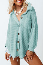 Waffle-Knit Women Shirt Collared Neck Long Sleeve Pocketed Single Breasted 49cae1a0-3171-4ab0-ba32-b017cf320975-Max Trendsi