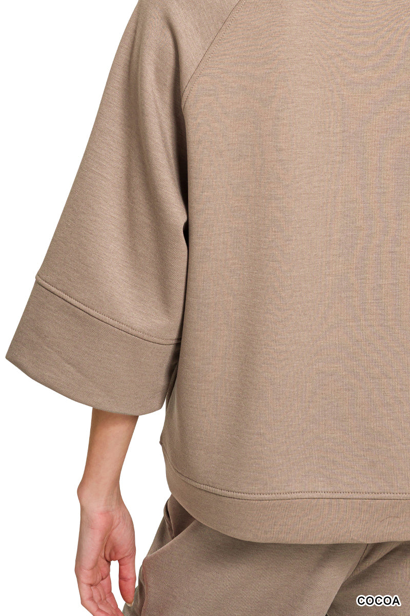 Zenana Casual Outfit Set Lightweight Scuba 3/4 Sleeve Top & Pants Set