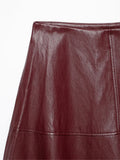 Women's Faux Leather Midi Skirt High-Waisted Pleated Casual Fashion