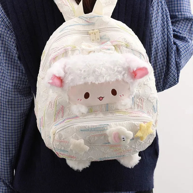 Plush Sheep Backpack White Cute Soft Small Children Cartoon Zipper Shoulder Bag
