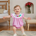 Baby Girls Rompers Ice Cream Embroidery Plaid Stripe Round Neck Fly Sleeve 0-18M