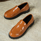 Woman Black Patent Leather Loafers Non-slip Platform Casual Shoes for Daily Wear