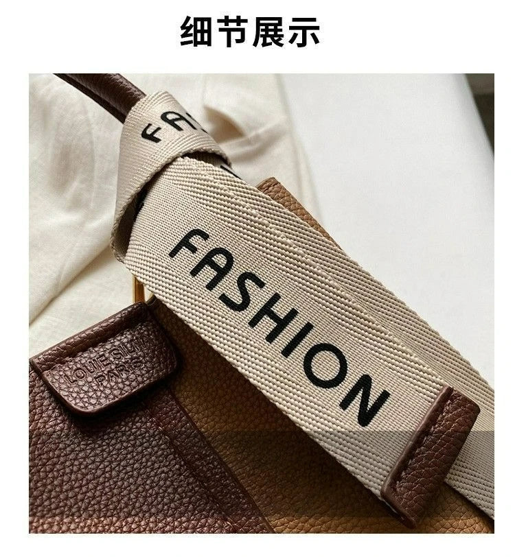 Women's Bucket Bag Small Coffee Brown PU Leather Two-Tone Casual Crossbody