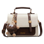 Fashionable Small Square Handbag Women's Two-Tone Brown Mini Flap Crossbody Bag