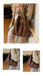 Women's Suede Shoulder Bag Floral Cutout Large Casual Handbags 2 in 1 Purses
