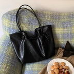 Drawstring Pleated PU Leather Shoulder Bags Women's Large  Casual Daily Handbag