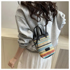Straw Woven Mini Crossbody Bag Colrorful Striped Boho Casual Beach Zip Purse
