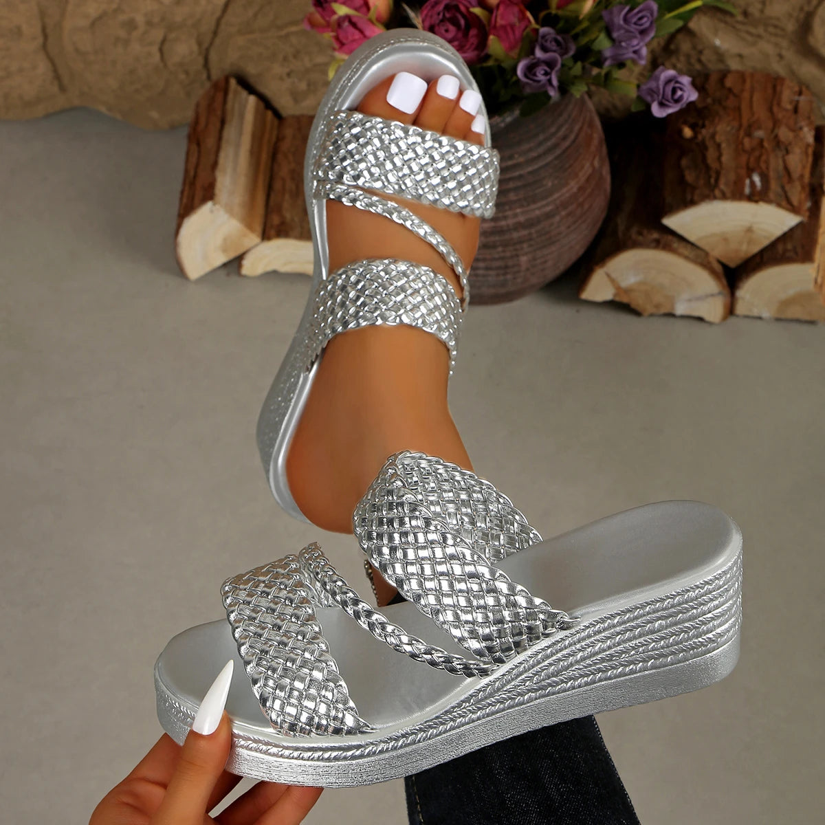 Summer Women Open Toe Wedges Slippers Platform Slip on Fashion Sandals Chunky