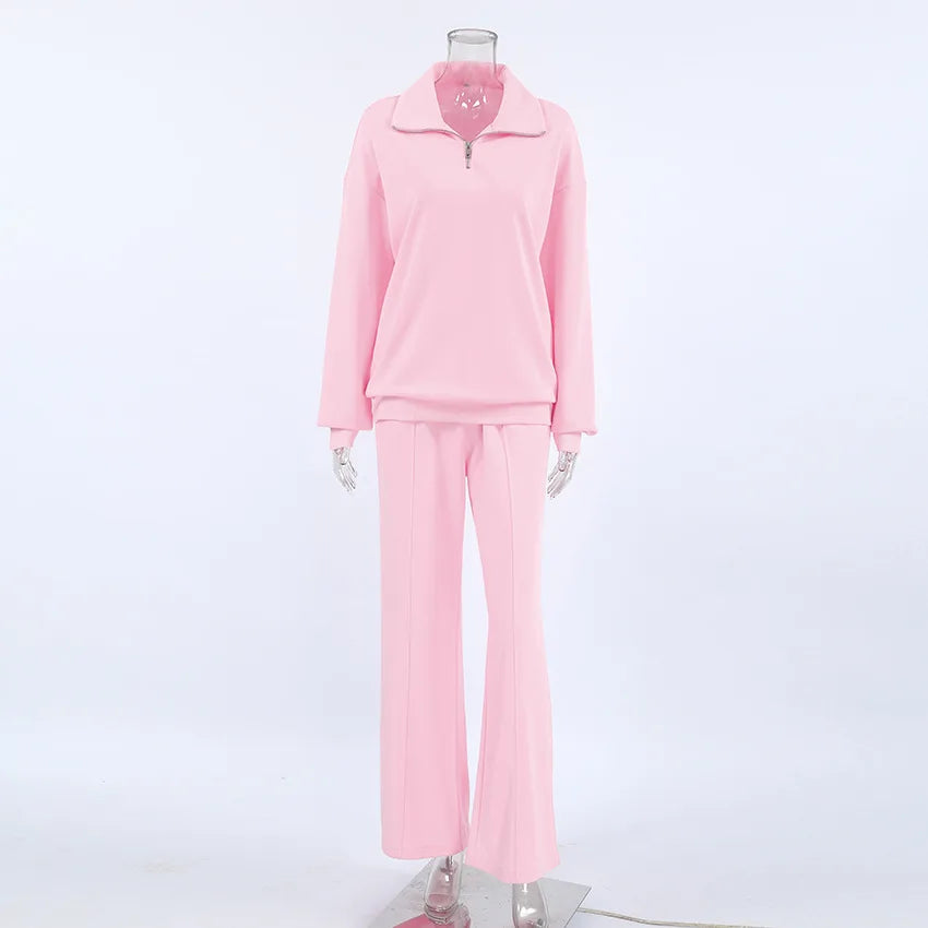 Women 2PC Outfit Set Quarter Zip Long Sleeve Top Pants Set Casual Lounge
