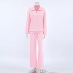 Women 2PC Outfit Set Quarter Zip Long Sleeve Top Pants Set Casual Lounge