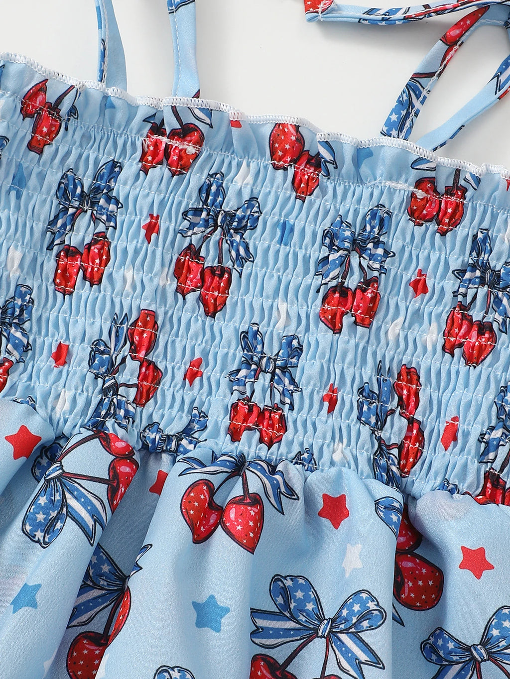 Children's Cherry Print Bodysuit Dress & Headband Set Blue Baby Toddler Cute Outfit