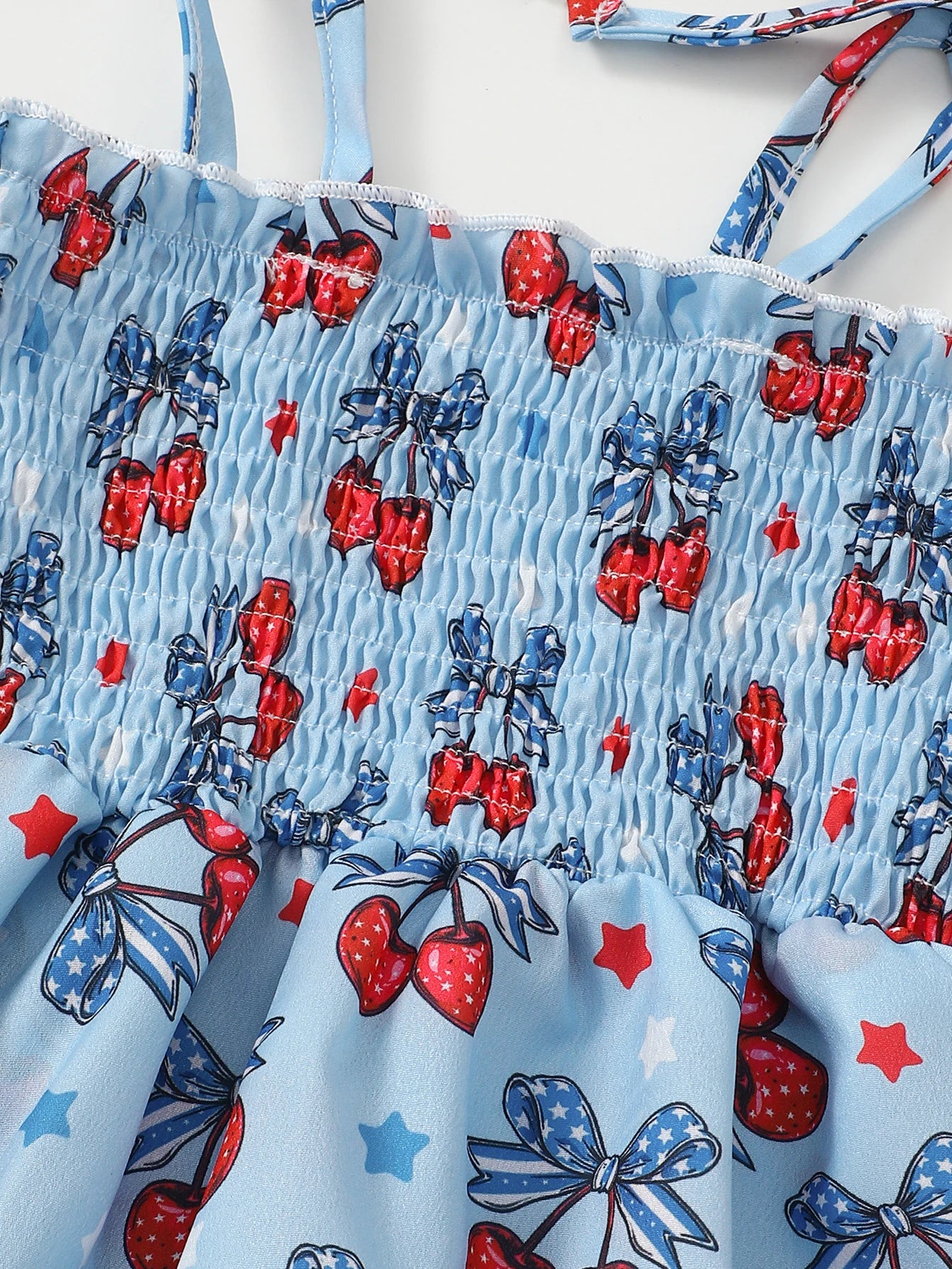 Children's Cherry Print Bodysuit Dress & Headband Set Blue Baby Toddler Cute Outfit