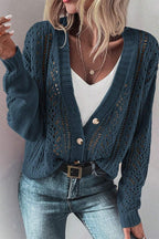 Cardigan Cotton Blend V Neck Openwork Button Up Long Sleeve 4a1021aa-ecf7-4b80-a686-1db5867eb114-Max Trendsi
