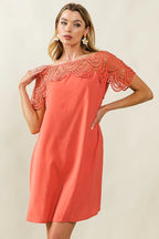 BiBi Dress Crochet Lace Yoke Detailed Wrinkled Short Sleeve 4a21cd4c201a4f21a130f0b398d966f3-Max-Origin Trendsi