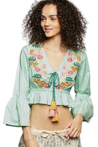 POL Floral Embroidered Cropped Blouse