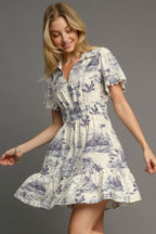 Umgee Mini Dress Ruffle Cream Landscape Print Collared Short Sleeve Cream 4a2fd012-73ca-4649-9558-481929dc2e17-Max Trendsi