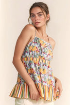 Davi & Dani Women's Tank Top Floral Smocked Sleeveless Ruffle Back Tied 4a3200e354de46c187cd1ccbcc9ae2f3-Max-Origin Trendsi