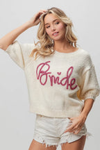BiBi Metallic Letter Short Puff Sleeve Hairy Sweater 4a381726c07e40f18b8249f35ac8add6-Max-Origin Trendsi