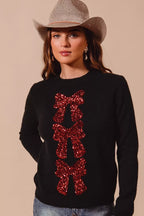 SO ME Women's Christmas Sweater Black Red Sequins Bow Ribbon Embellished 4a3cbd49-a7cf-44ce-9549-15f8468fdbf1-Max-Origin Trendsi
