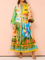 Midi Shirt Dress Multicolor Tropical Printed Lantern Long Sleeve Belted 4a485f34-29e8-4ebe-849e-cd32b1d62264-Max-Origin Trendsi