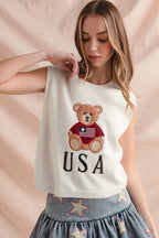 SO ME Sweater Vest Teddy Bear Wearing An American Flag With Usa Embroidered 4a6c44e54ec9454eaf81fa3c37a01c71-Max-Origin Trendsi