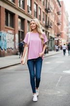 Zenana T-shirt Soft Melange Hacci Bright MauveShort Sleeve Round Neck Top BRIGHT MAUVE 4a719e691bab4e05be5dc8e929df377f-Max-Origin Trendsi