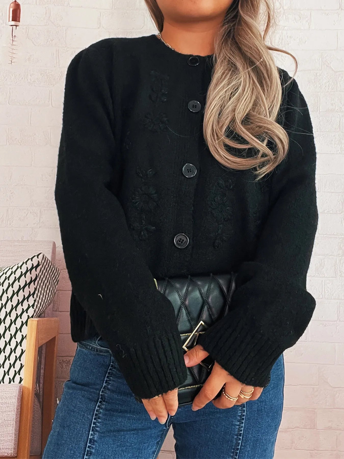 Women's Cardigan Flower Embroidered Button Up Ribbed Hem Round Neck 4a7d6bac0eed4aa1b839c9395cd493a2-Max-Origin Trendsi